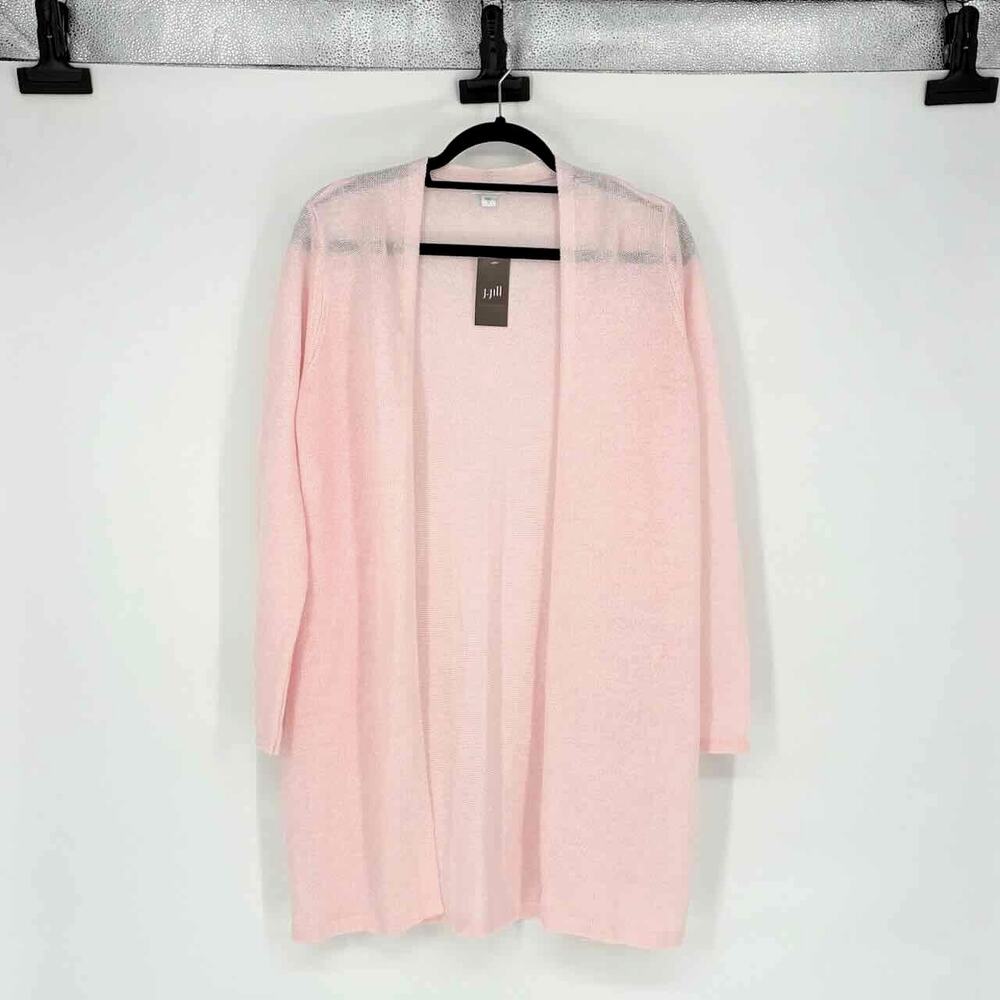 NWT J. Jill Pink Blush Linen Blend Open Front Long Sleeve Cardigan - Size S